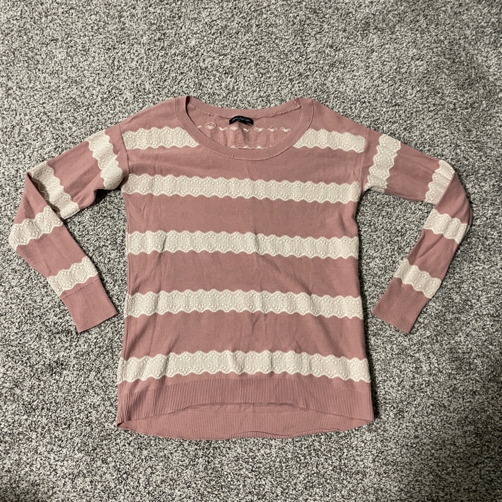 American Eagle Outfitters Pink and Cream Striped Sweater
